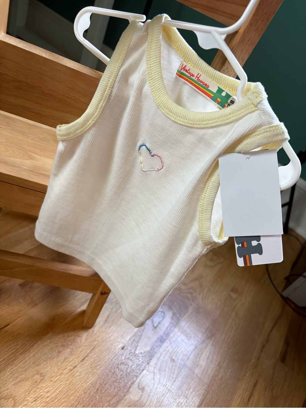 Vintage Havana Kids Cream Ribbed Tank with Yellow Trim & Multicolor Heart